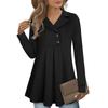 Women's Swing Tunic Notch Collar Ladies Button Sweatshirt Long Sleeve Pullover Shirt Tops