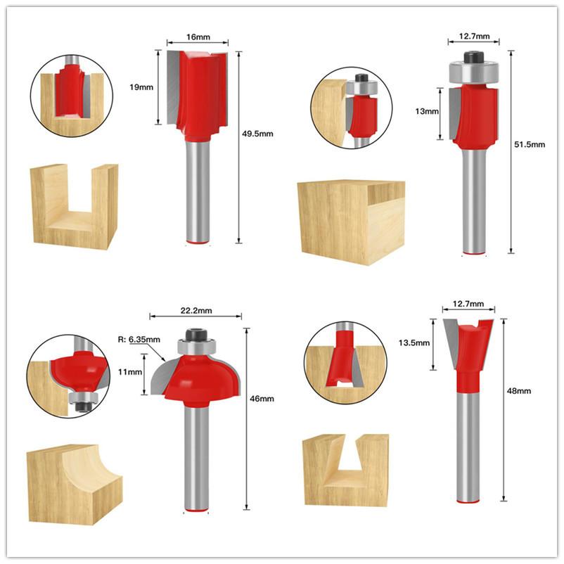 12 шт. 6 мм 1/4 дюйма 8 мм хвостовик деревообрабатывающие фрезы набор фрез для дерева заподлицо с прямой фаской обрезка гравировальный инструмент