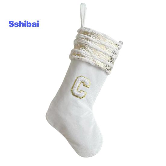 Рождественский чулок с вышивкой и ремешком, износостойкие носочки большой емкости с рождественскими буквами, подвесное украшение