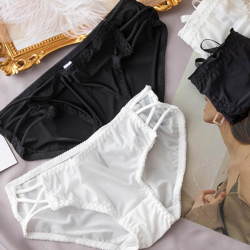 Ice Silk Low Waist Side Strap Fun Triangle Panties Solid Color Transparent Sexy Comfortable Women's Panties
