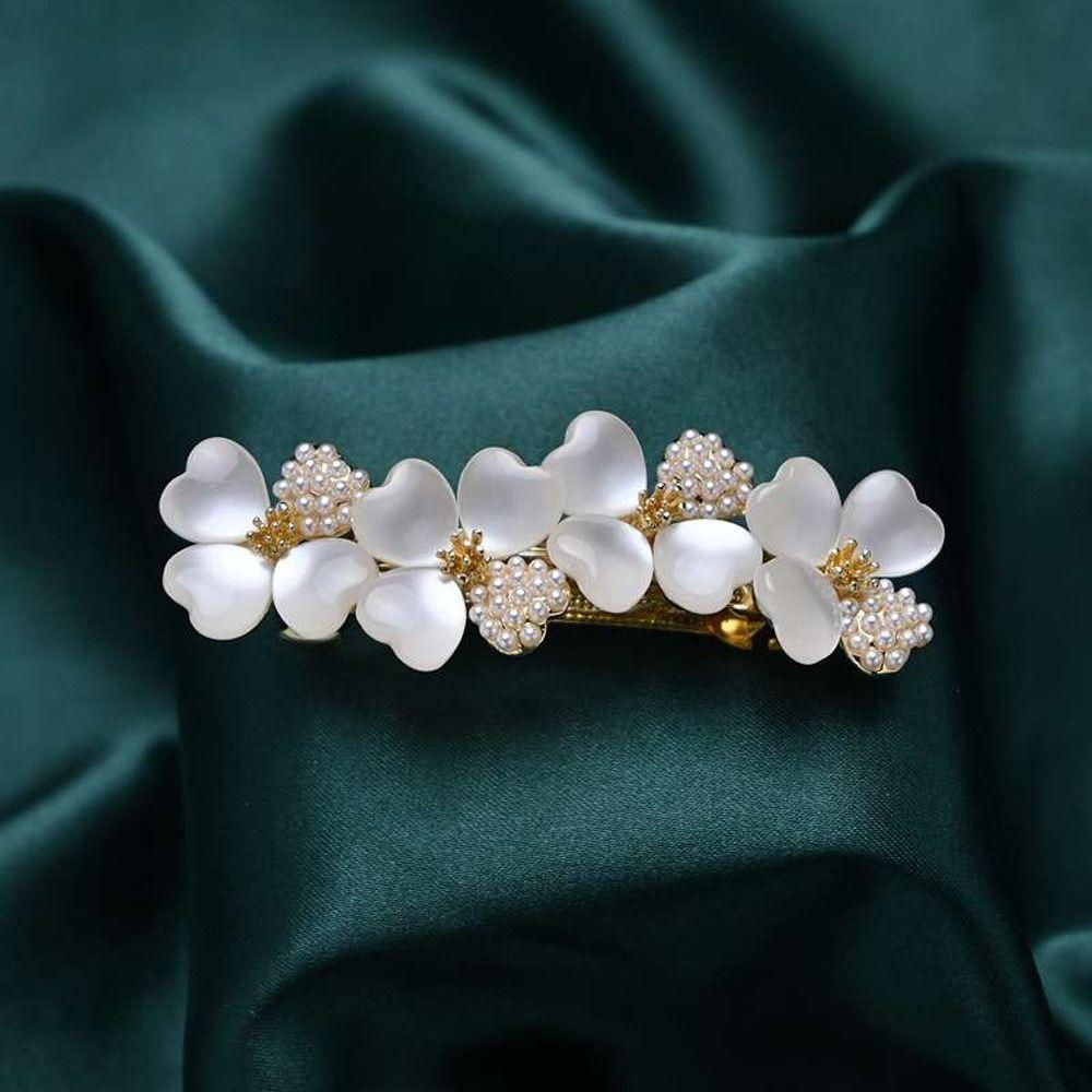 Zinc Zinc Alloy Ponytail Holder Flower Pearl Girl Spring Clip Korean Style Hairpin Women Hair Clip Headdress