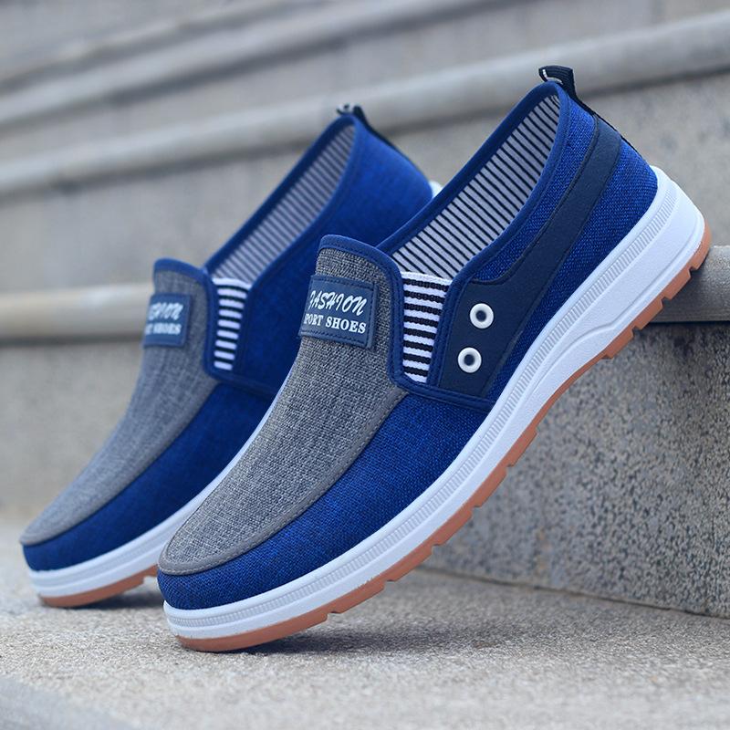 Мужская повседневная обувь Slip on Canvas Модные кроссовки Дышащие летние прогулочные мокасины Нескользящие удобные туфли на плоской подошве