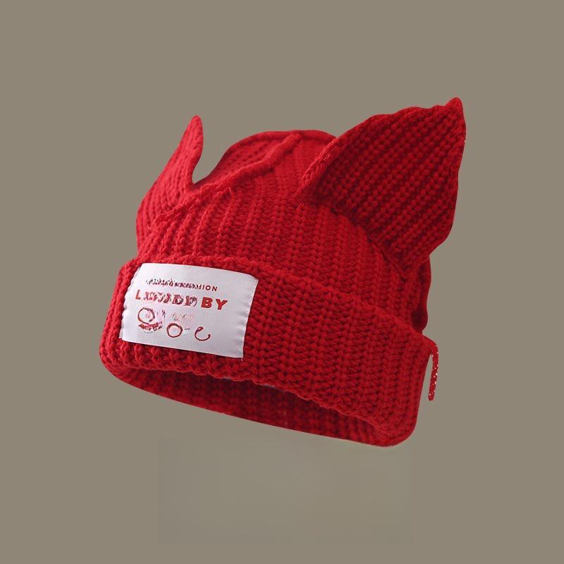 1PC Spliced Colors Fashionable Knitted Hat Keep Warm Gathering Take Photos Pig Ears Thickened Cute Festival New Style