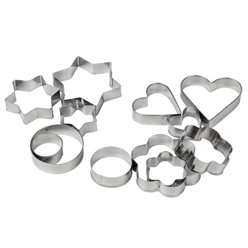 Набор из 12 геометрических формочек для печенья в форме круга и сердца - инструменты для выпечки из нержавеющей стали