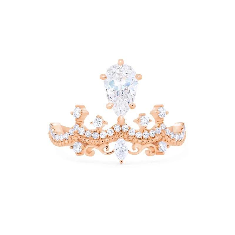 Independent Station Vintage Crown Ring Water Drop Pear Shaped Mozzarella Diamond Engagement Ring