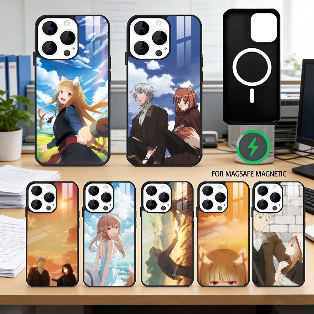S-Spice and Wolf Anime Phone Case For iPhone17,16,15,14,13,12,11 Plus,Pro Magnetic with Magsafe Wireless Charging