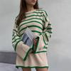 Autumn and Winter Women's Sweater Knit Sweater Pullover Hit Color Round Neck Sweater Loose Casual Long Sleeve Sweater
