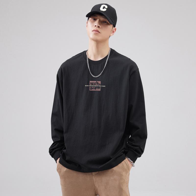 American Heavy Cotton Long-Sleeved T-Shirt Men'S Loose Casual Bottoming Shirt Trendy Brand Printed Crew Neck Sweater