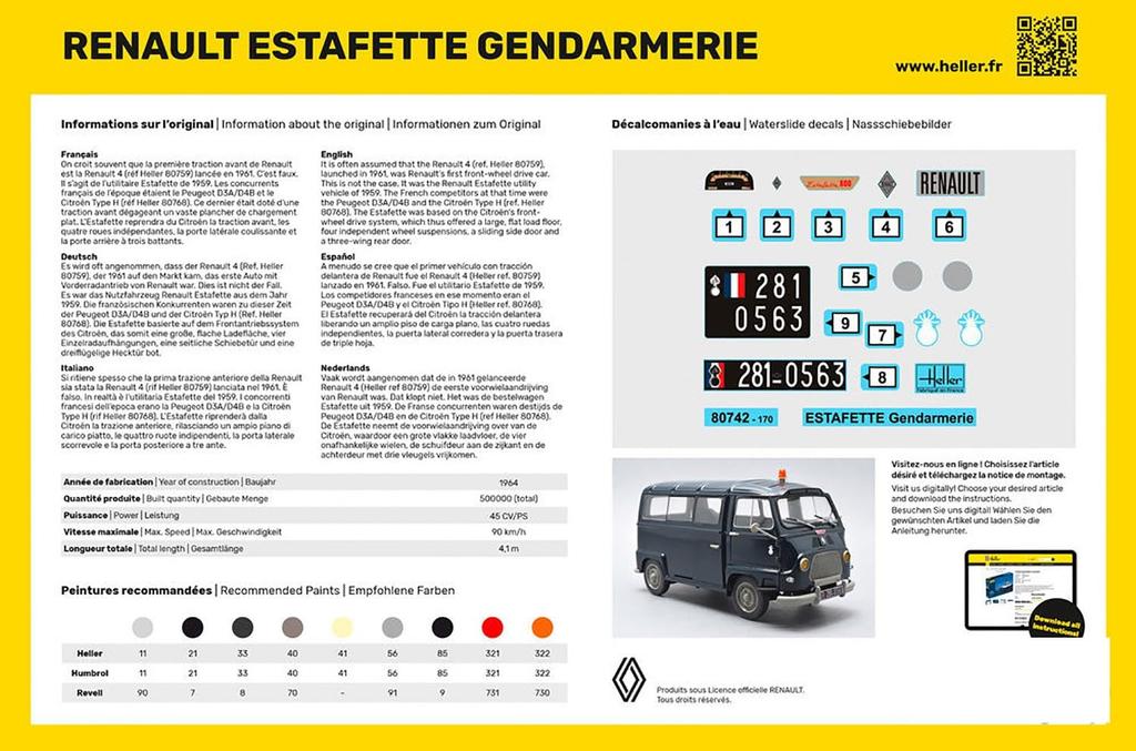 PLATZ Heller Renault Estafette Французская жандармерия Пластиковая модель HE80742 1/24