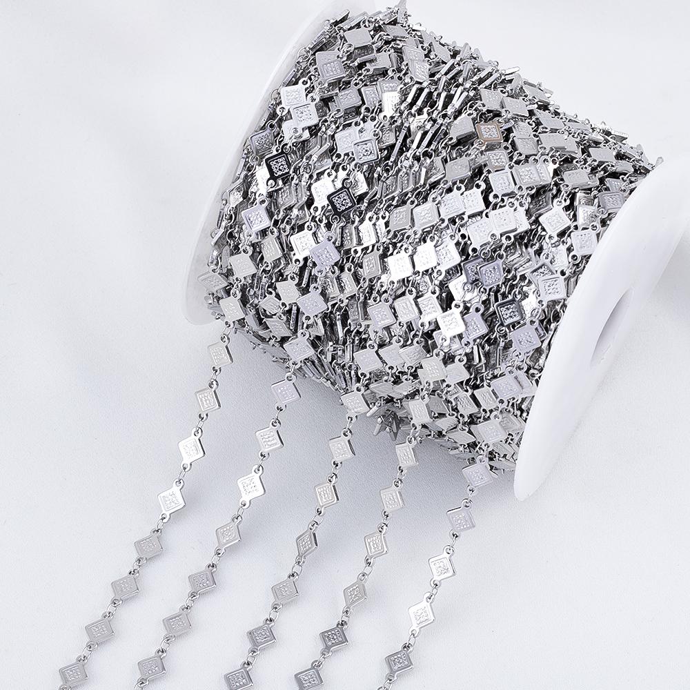 1M Stainless Steel Printed Dot Striped Square Necklace Chain Geometry Link Chains DIY Bracelet Accessory Jewelry Making Supplies