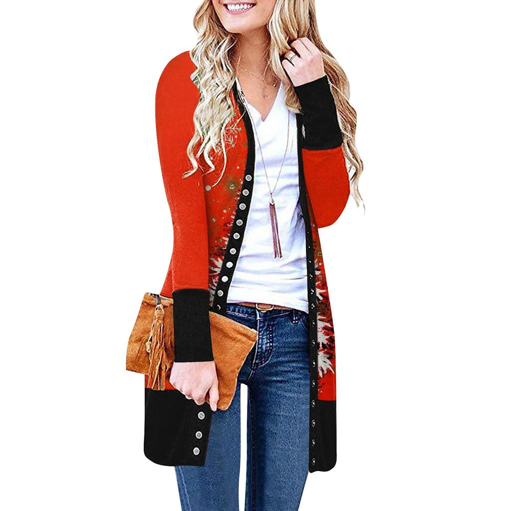 Женский повседневный кардиган с длинными рукавами и постепенным рождественским принтом, легкая куртка