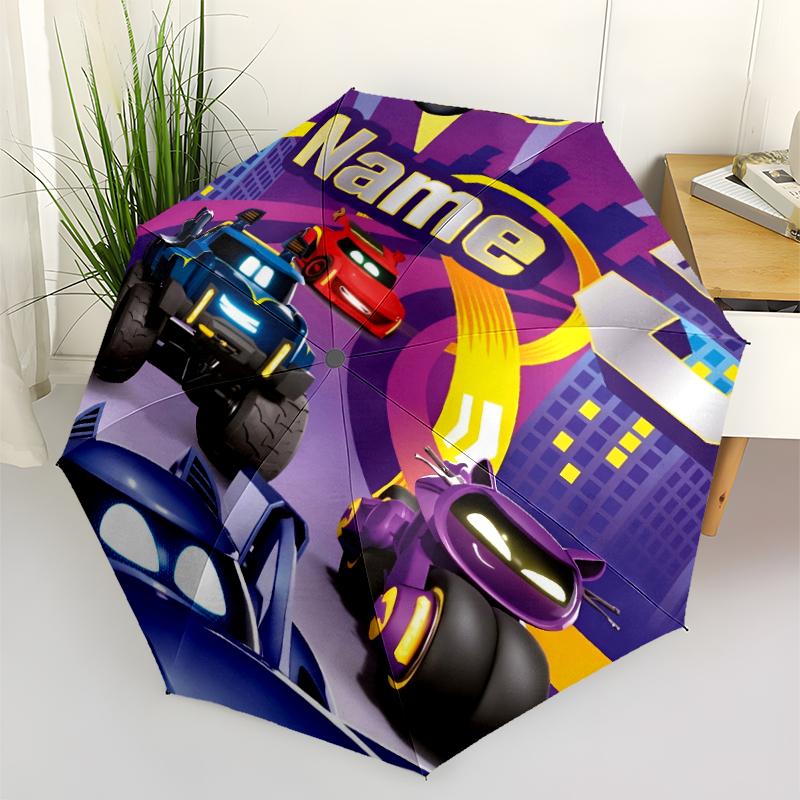 Custom Name Batwheels Theme Automatic Umbrella, Lightweight & Portable, 8 Rib, Perfect for Outdoor Travel, Birthdays, Christmas, Gifts.