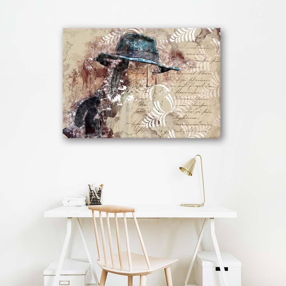 Canvas print, Woman in blue shabby chic hat - Gisifraga