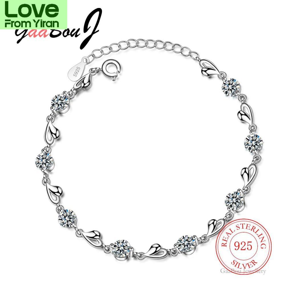 Delicate 925 Sterling Silver Zircon Love Heart Shaped Bracelets For Women Valentines Gift Wedding Jewelry