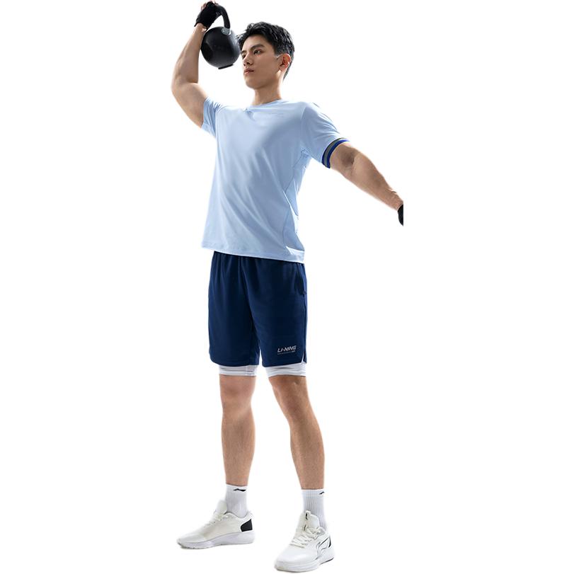 Футболка Li Ning Fitness Series с коротким рукавом и круглым вырезом, быстросохнущая, однотонная, мужская, цвет «ледяной синий» ATSU473-6