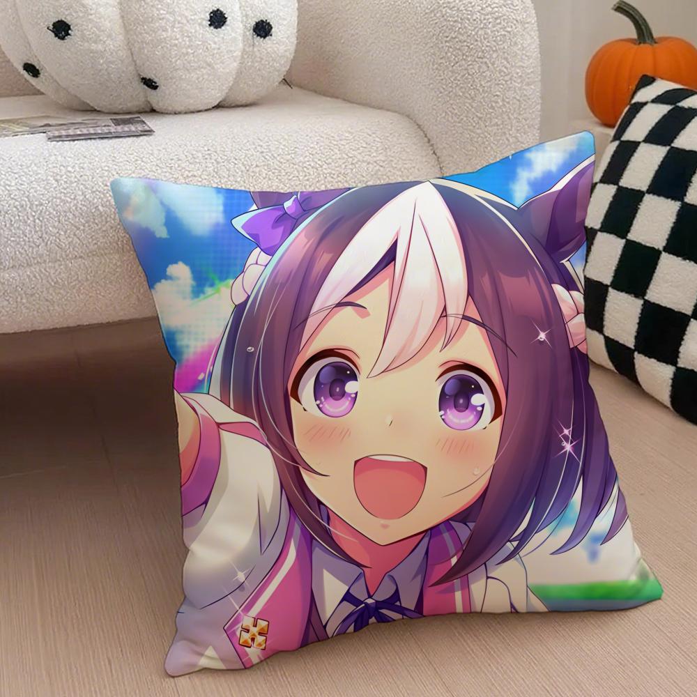 Cheerful  Anime UUmamusume Pretty Derby Cushion Cover Throw Pillow Cover Hidden Button Durable Polyester Chair Cushion