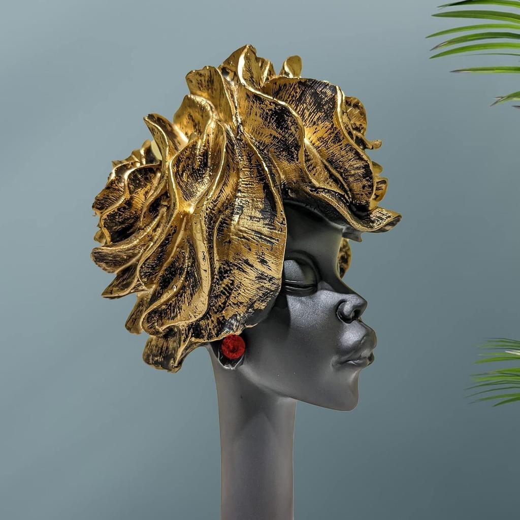 Matte Finish African Flower Lady Showpiece for Home Decor | Black Lady Figurine | Exotic Tribal Art Piece |11"