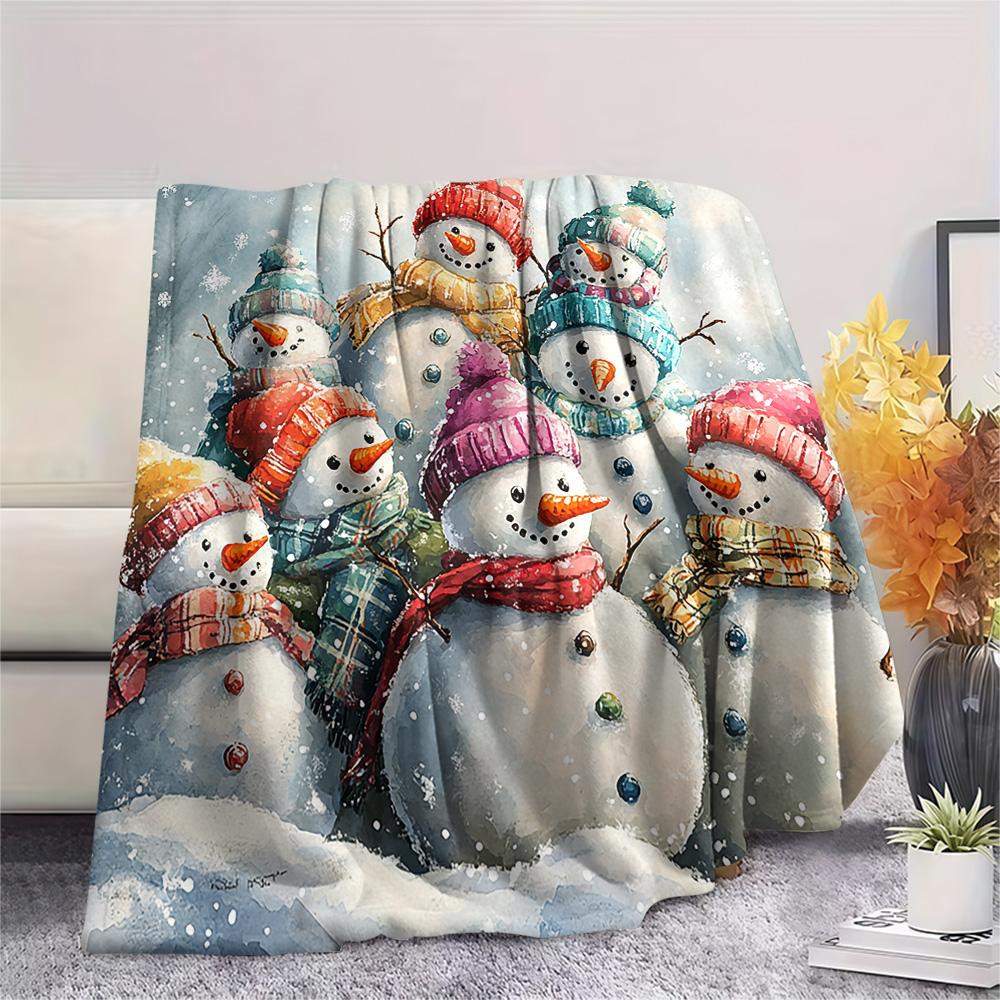 Snowmen Print Flannel Blanket, High quality Comfortable for All Seasons, Home Decor, Warmth and Comfort, Perfect for Christmas Gifts