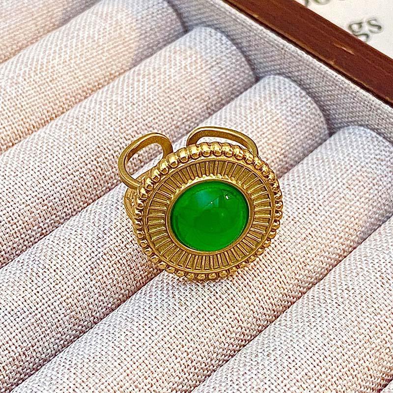 Stainless Steel Colorful Stone Opening Rings for Women Men Retro Classic Wide Gold Color Joint Rings Banquet Jewelry Accessories