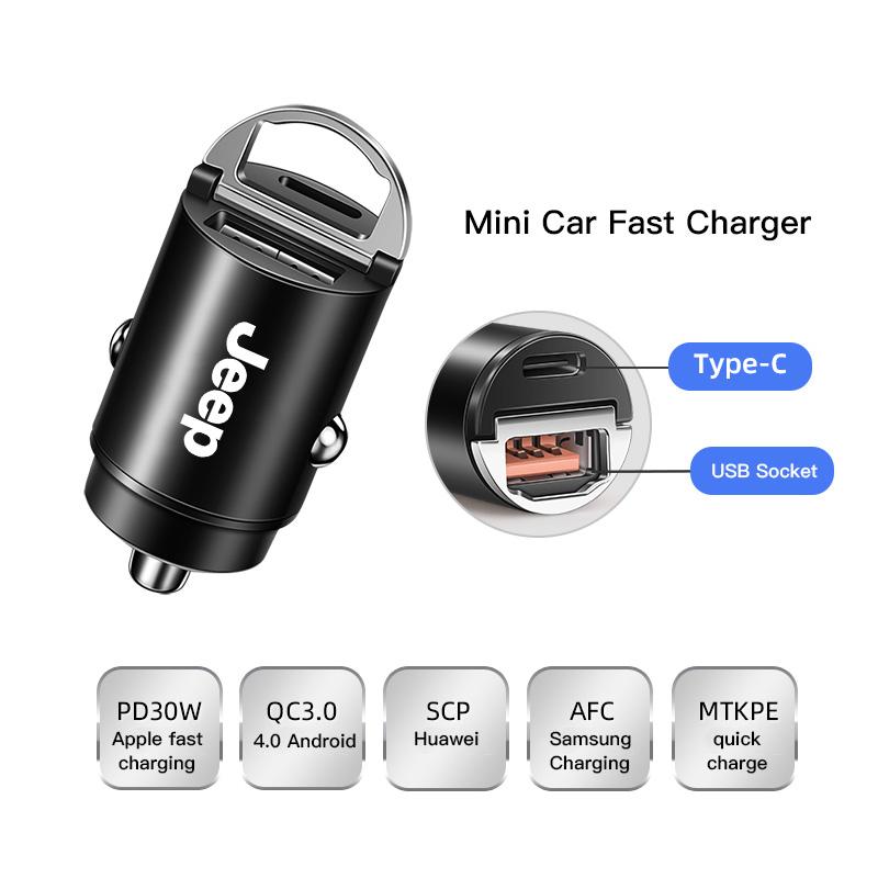 USB Type-C Car Lighter Fast Charging Charger Adapter Accessories For Jeep Grand Cherokee Wrangler JK Gladiator Compass Renegade ANQ1