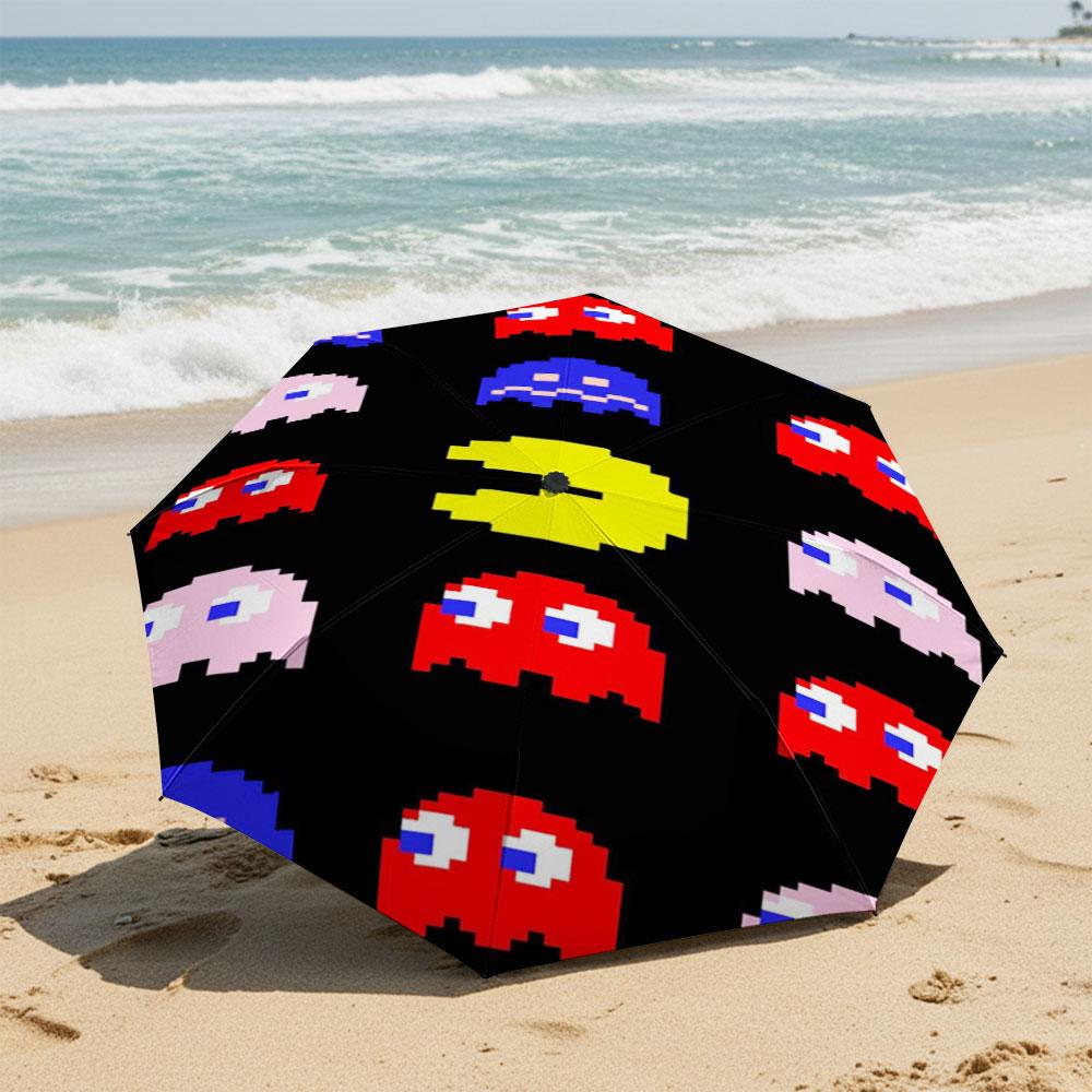 Складной зонт с рисунком игры Pac-Man, ветрозащитный, водонепроницаемый, для путешествий на открытом воздухе, солнцезащитный зонт