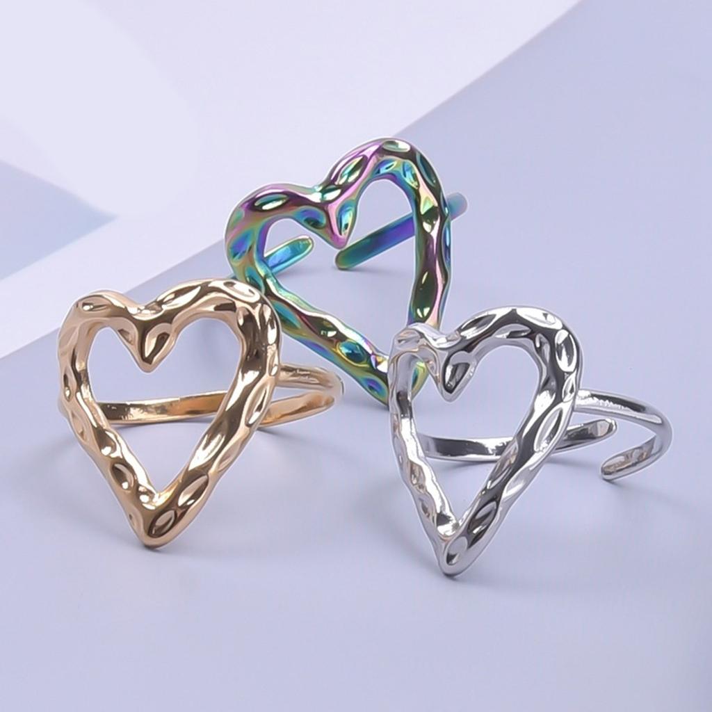 Adjustable Heart Shaped Rings Jewelry Stainless Steel Sweetheart Rings Open Adjustable Rings Jewelry for Fashionistas