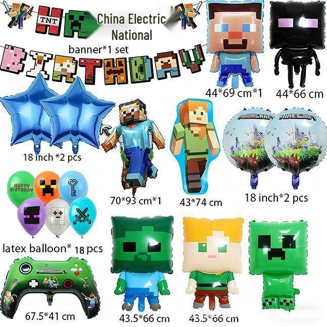 Шары и флажки для вечеринки в стиле Pixel Creeper и Roblox