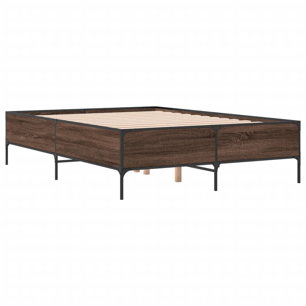 Brown Bed Frame with Oak Effect 120 x 190 cm Wood Based Material & Metal