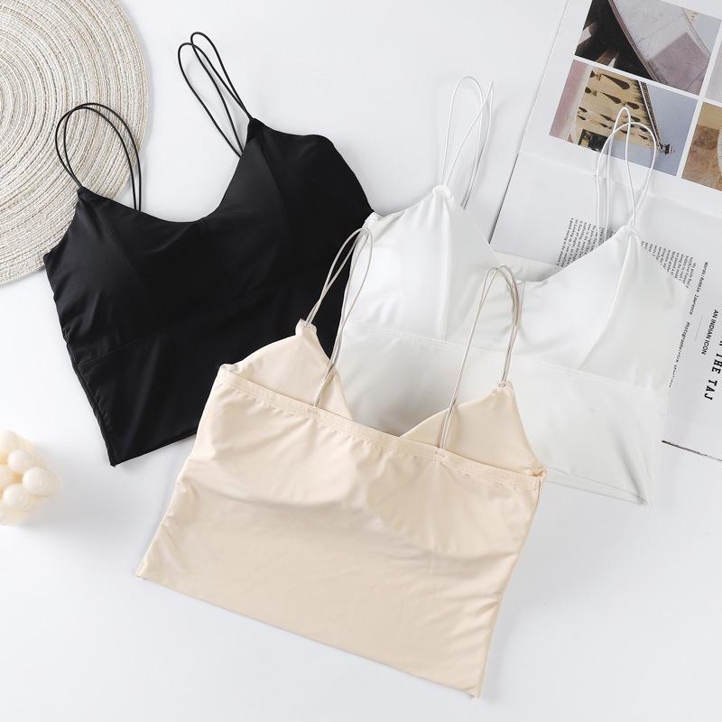 Ice Silk Seamless Padded Tube Top: Thin Straps, Wireless, Women's Sports Bra