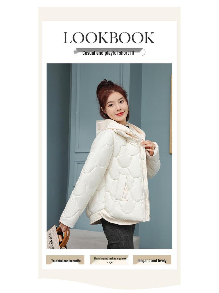 Женская зимняя пуховая хлопковая куртка: Имитация двухслойного стиля, Маленький, Короткий, Свободный крой, В корейском стиле, Дизайн пальто-булочки