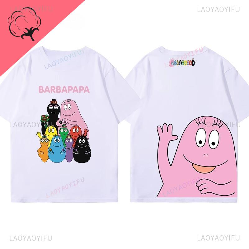 Ropa De Mujer Barbapapa Camiseta Best Seller Cartoon Kawaii Y2k Clothes Children Soft Cotton Oneck Short Sleeve Graphic Tee
