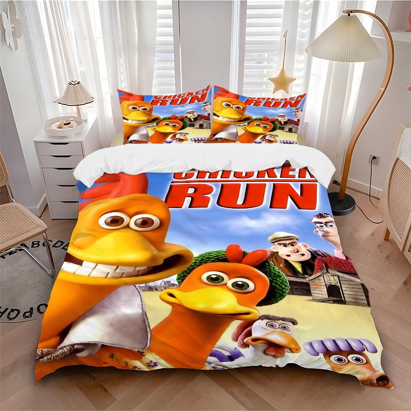 Chicken Run Movie Poster Print 3Pcs Bedding Set,Duvet Cover with 2 Bedro,Pillowcase Home Birthday Gift