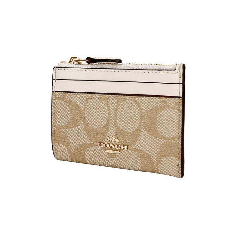Coach Мини-клатч-кошелек Skinny 11 с монограммой из покрытого канваса и кожи для женщин Белый Хаки 88208-IMDQC