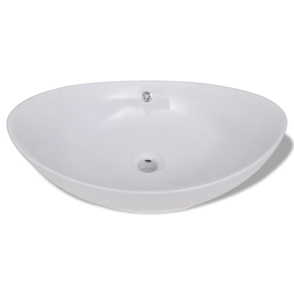 Ceramic Wash Basin Ceramic Sink Overflow Oval Shape 59 x 38.5 cm