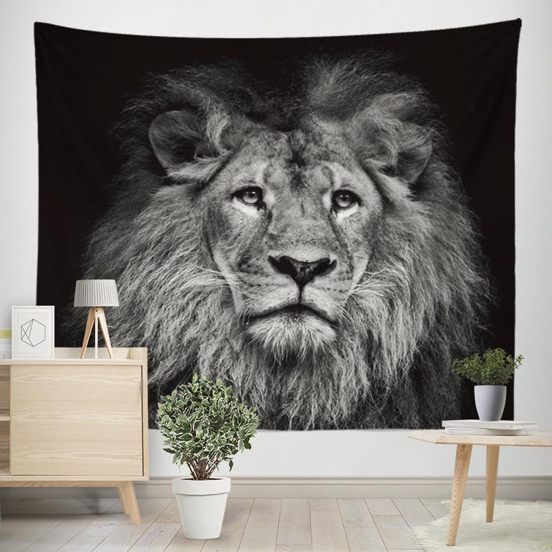 Home Decor Tapestry Black Lion Tiger Wild Animal Print Tapestry Wall Hanging Living Room Bedroom Wall Decor Backdrop Fabric