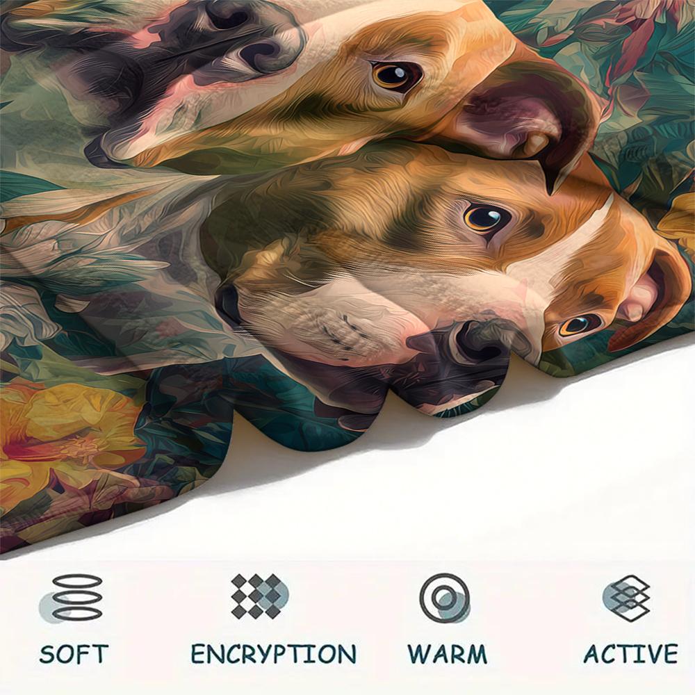 Pitbull and flowers,pattern Flannel Blanket, High quality Comfortable for All Seasons, Home Decor, Warmth and Comfort, Perfect for Gifts.