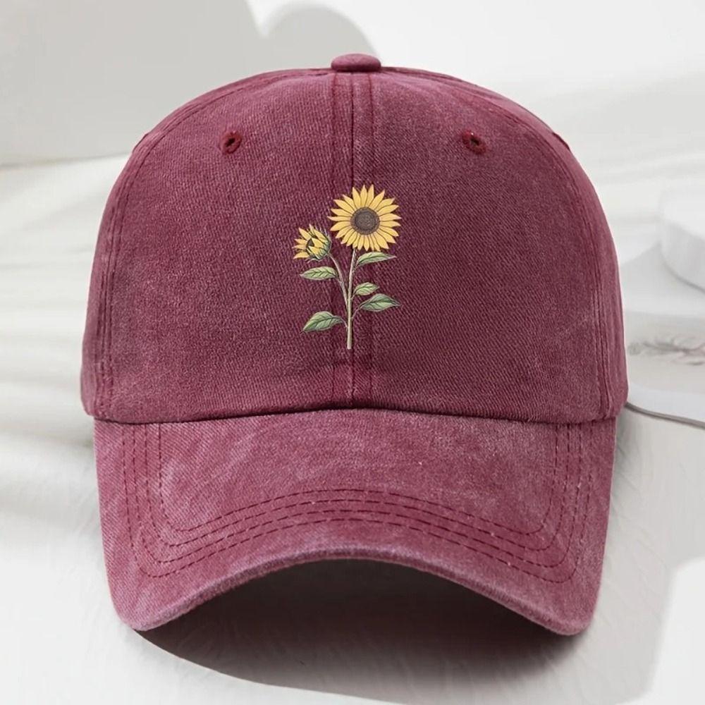 Sunflower Printed Baseball Cap Distressed Travel Hat Vintage Dad Hat For Women Man