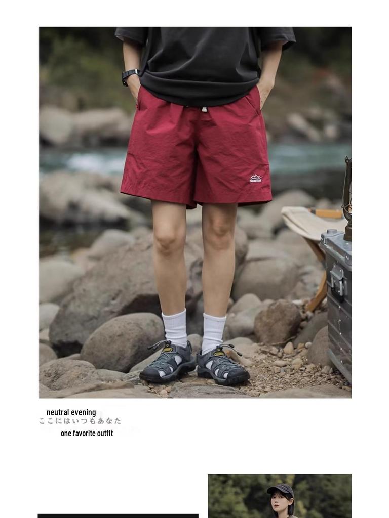 Men's Quick-Dry Casual Beach Shorts - Summer Outdoor Mountain Series, Solid Color, Trendy Loose Fit, Five-Point Style Sports Pants.