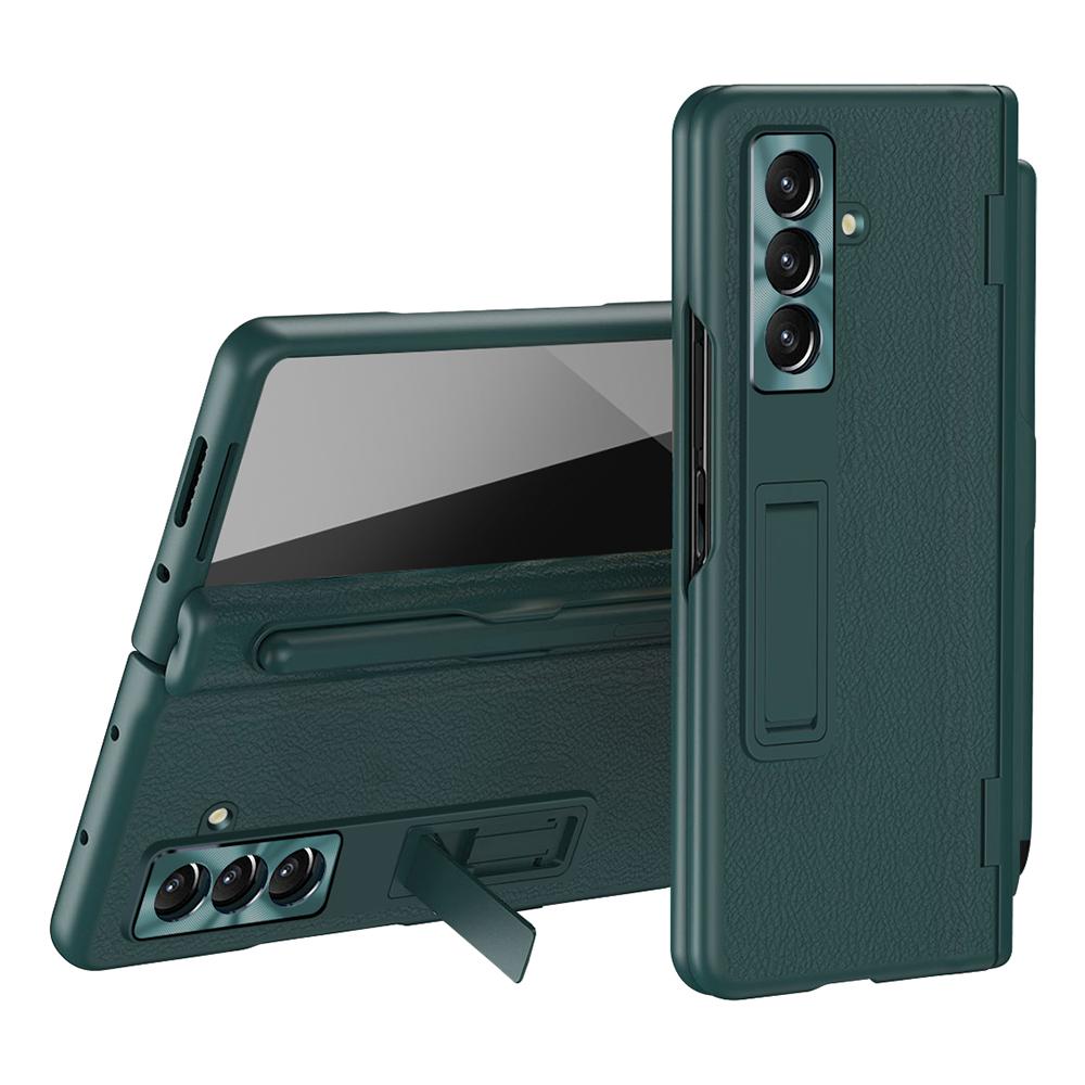 Чехол для Samsung Galaxy Z Fold7 5G с подставкой, PC+PU кожа, складной чехол для телефона с защитной пленкой для экрана и стилусом