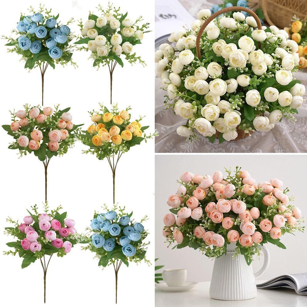 15 Heads Tea Rose Artificial Flower Multicolor Faux Flower Simulation Rose Flower Home Decoration