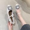 Temperament Rhinestone Silver Mary Jane Single Shoes Women's Shoes 2025 New Summer Flat Bottom with Skirt Gentle Evening Shoes