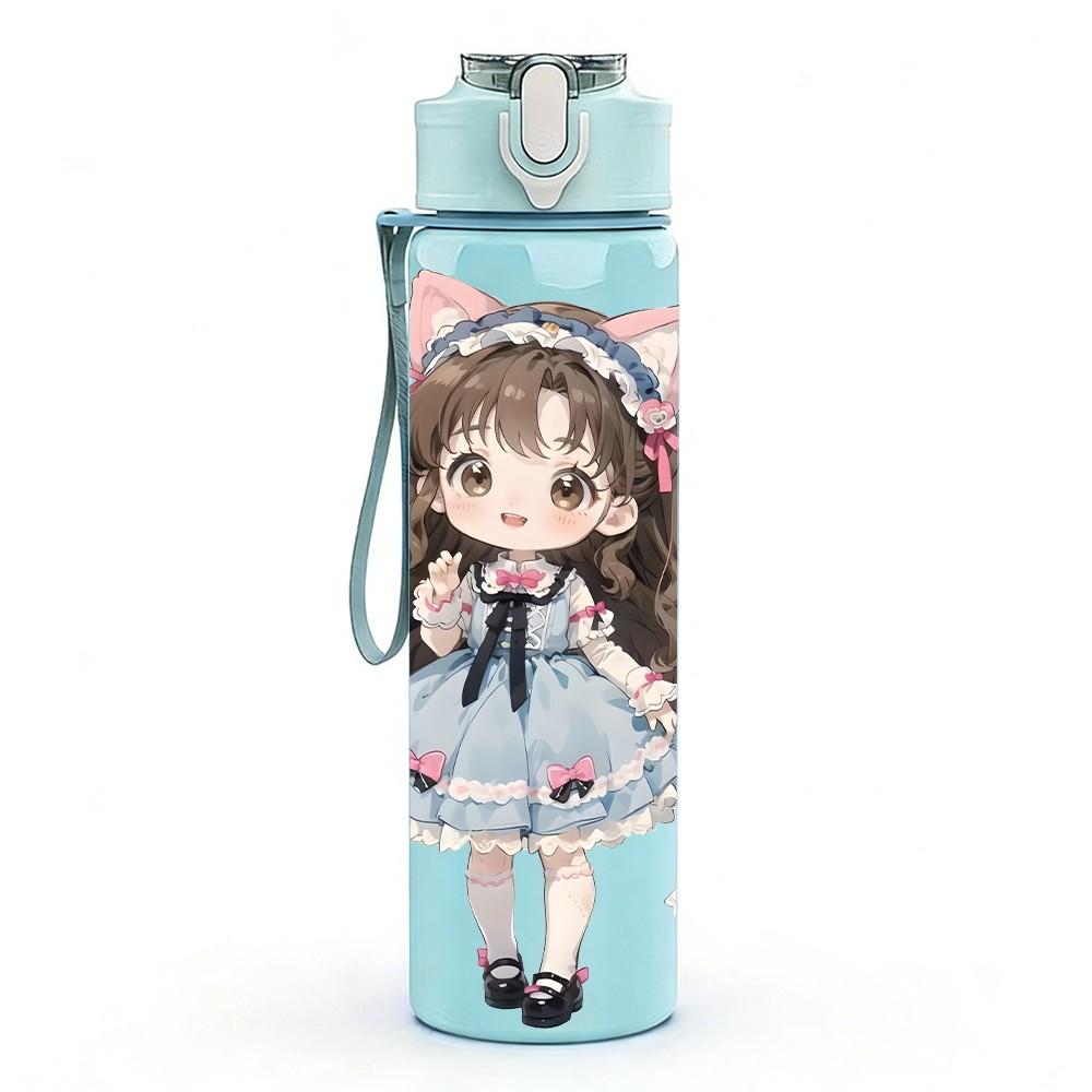 1PC Big Bow Hair Girl Soft Tone Pattern 750ml Color Plastic Sports Water Bottle Leakproof Flip Straw Lid Suitable for Sports Office Home Use