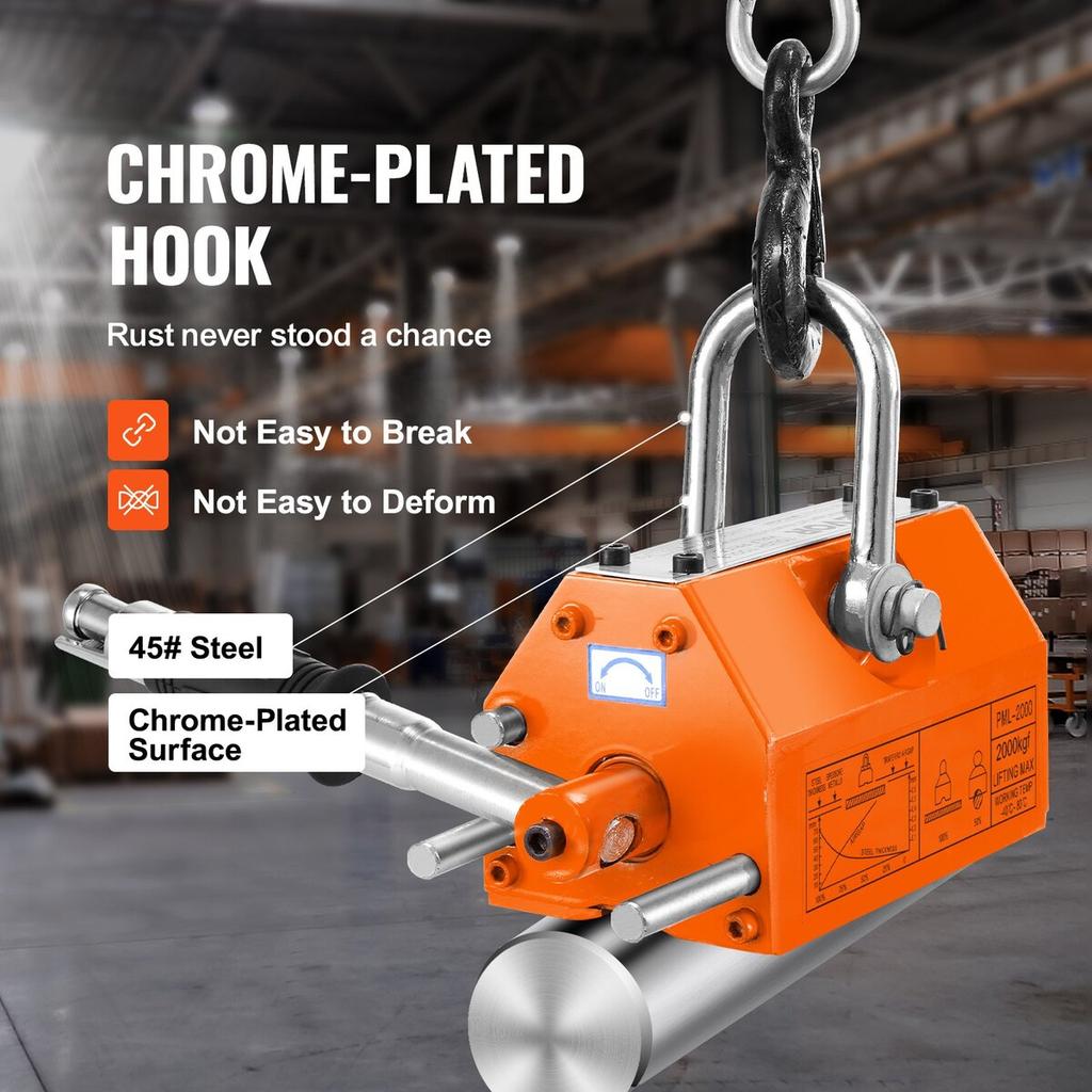 Magnetic Lifter, 4400lbs/2000kg Pulling Capacity, 2.5 Safety Factor, Neodymium & Steel, Lifting Magnet with Release, Permanent Lift Magnets, Heavy