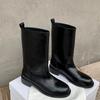 Fashion Black Western Punk Mid Calf Shoes For Woman Women's Boots Half High Round Toe Quality On Offer Comfortable Goth Footwear