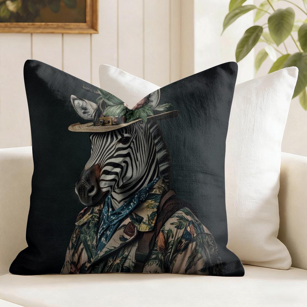 Zebra Dressed Up Portrait Cushion Cover Eco Linen Pillow Case DoubleSided Print Breathable Durable Zipper Home Decor Gift
