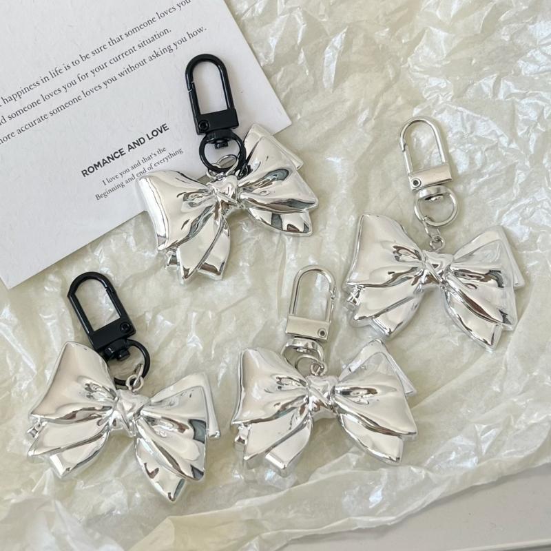 Metal Bowknot Charm Keychains Sweet Cool Pendant Hanging Ornament Keyring Backpack Decoration Jewelry for Women Girls