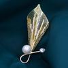 Blucome Quality Copper Flower Pearl Brooch for Women Men Suit Scarf Pins