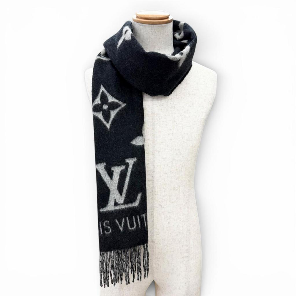 Great LOUIS VUITTON muffler reykjavik Echarpe Monogram Fringe cashmere M71040 Used