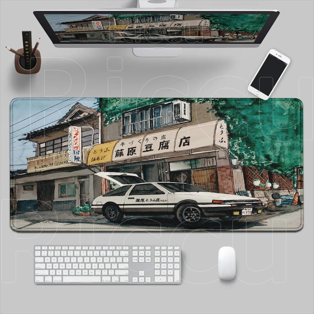 Коврик для клавиатуры в стиле аниме Initial D, игровой коврик для мыши, нескользящий коврик для мыши, большой коврик для офисного стола, черно-белое искусство, резиновый коврик для мыши, ковер