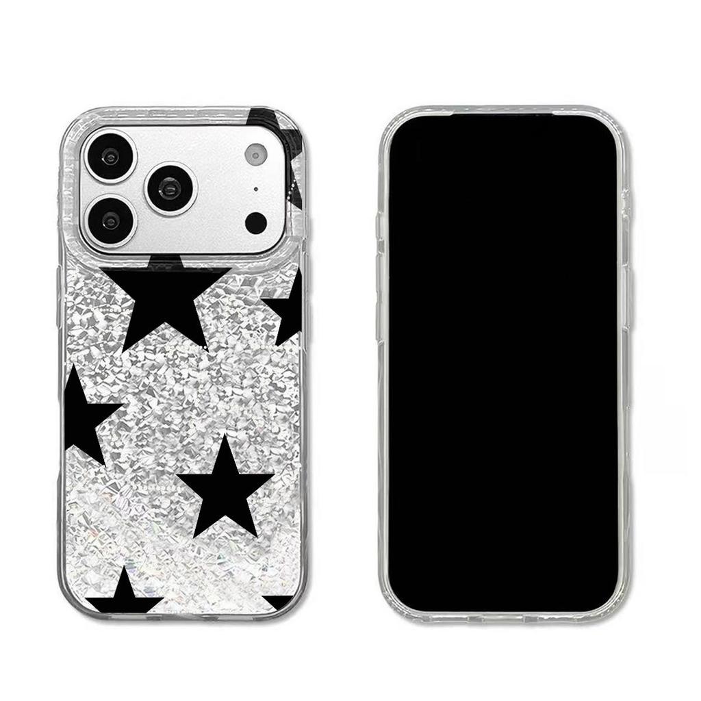 Star Patterns with Real and Virtual Effects Case for iphone 13 18 Pro Max XS Max Air 15 11 16 Plus XR 14 17 Pro 12 Silver Crushed Foil Cover